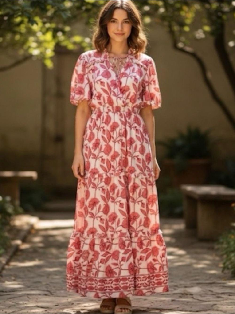 Anthropologie Floral Puff-Sleeve boemo Maxi Dress by size XLarge